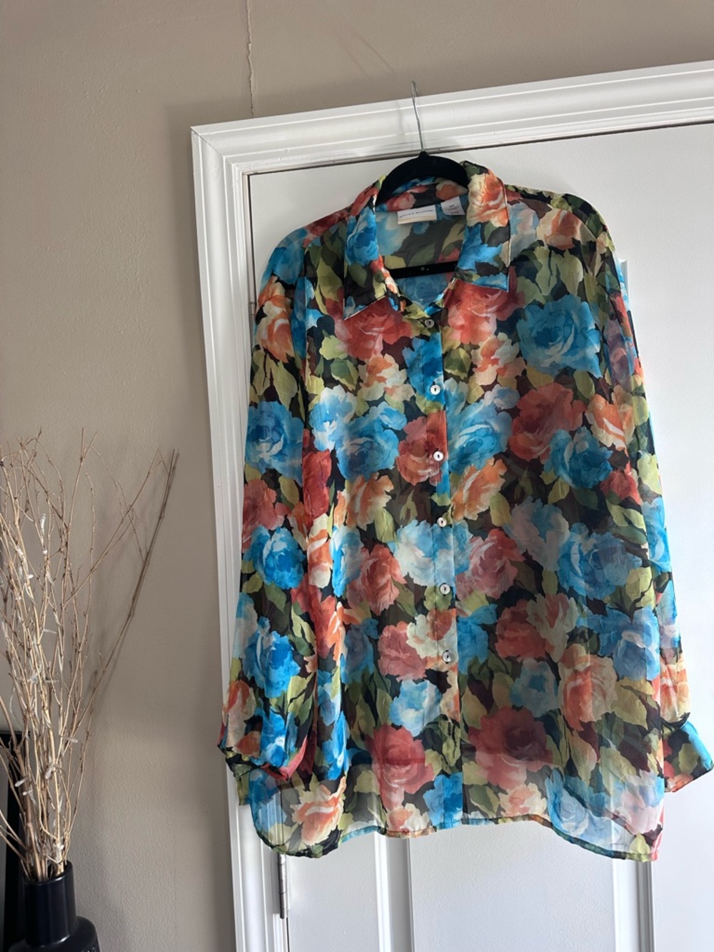 Sheer Floral Button-Up Blouse 20W